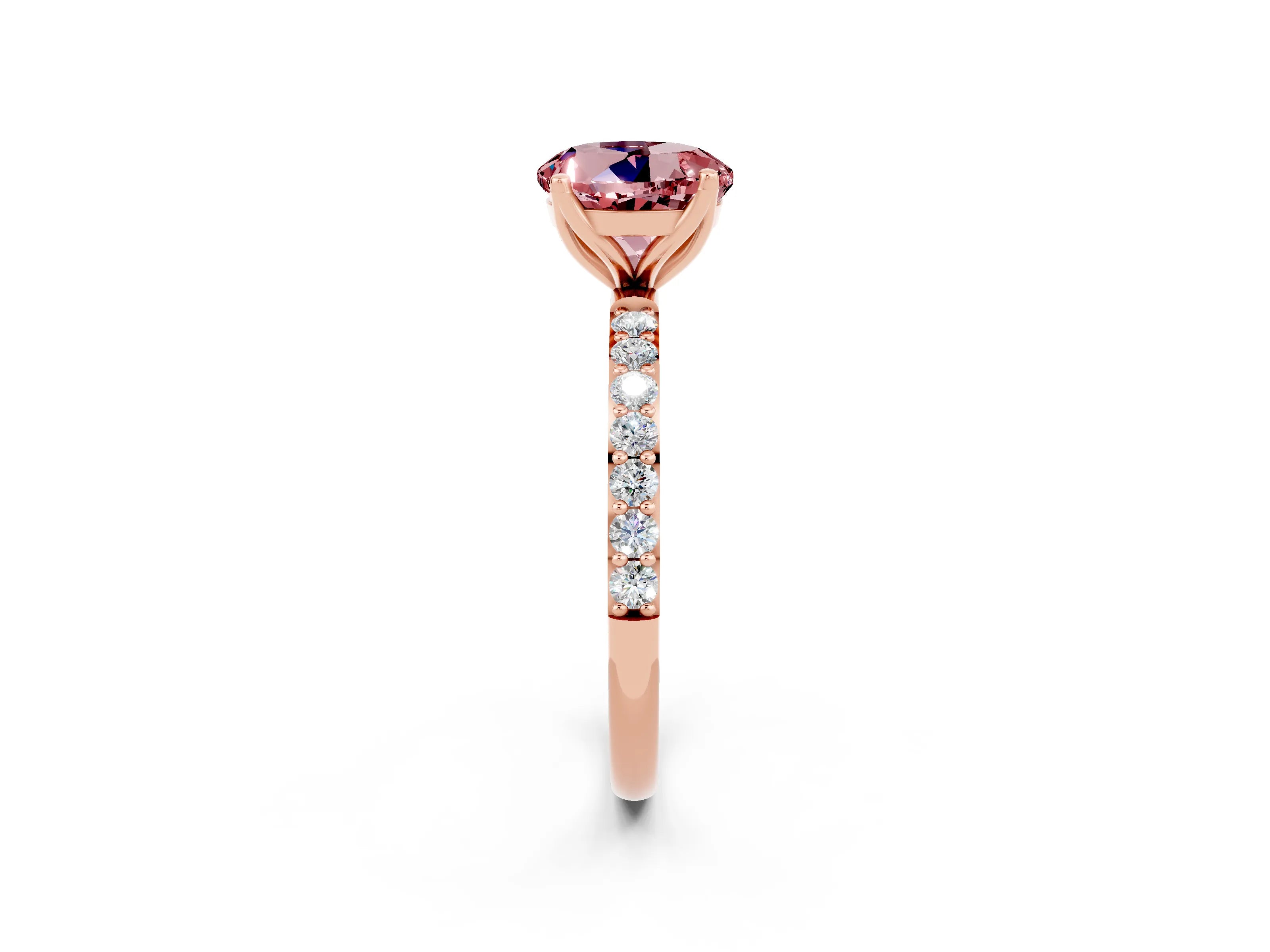 Rose gold Round Cut Morganite Solitaire Engagement Ring with Pavé Band and Prong Setting_2