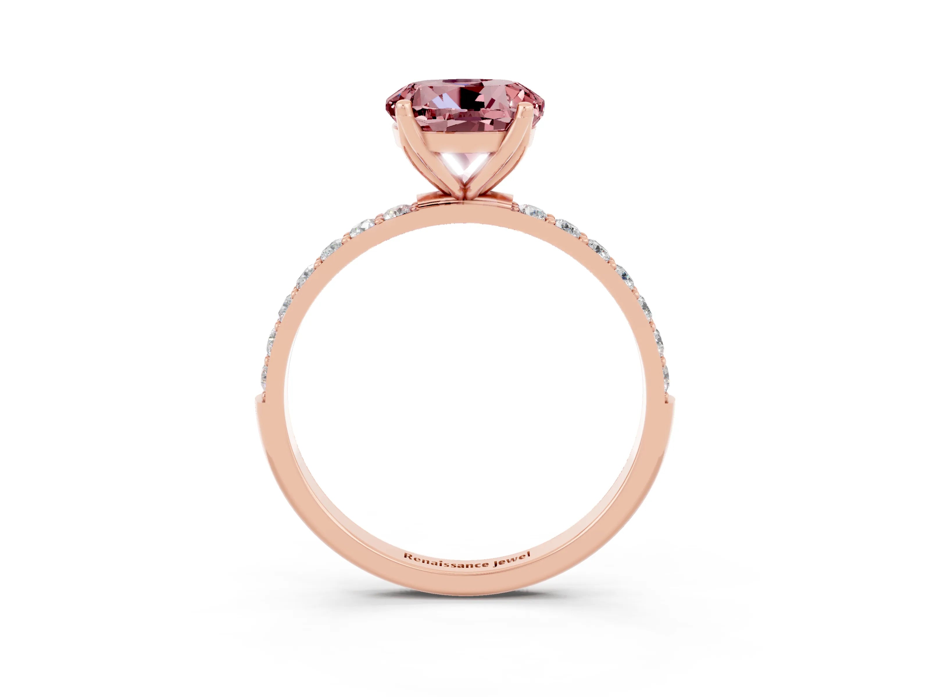 Rose gold Round Cut Morganite Solitaire Engagement Ring with Pavé Band and Prong Setting_3