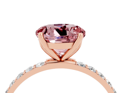 Rose gold Round Cut Morganite Solitaire Engagement Ring with Pavé Band and Prong Setting_4