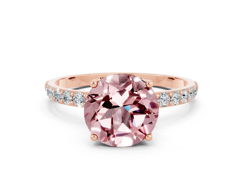 Rose gold Round Cut Morganite Solitaire Engagement Ring with Pavé Band and Prong Setting