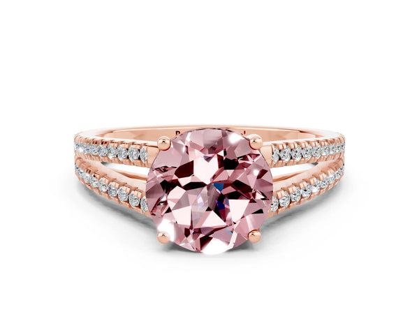 Rose gold Round Cut Morganite Solitaire Engagement Ring with Split Shank Pavé Band