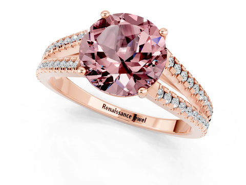 Rose gold Round Cut Morganite Solitaire Engagement Ring with Split Shank Pavé Band_1