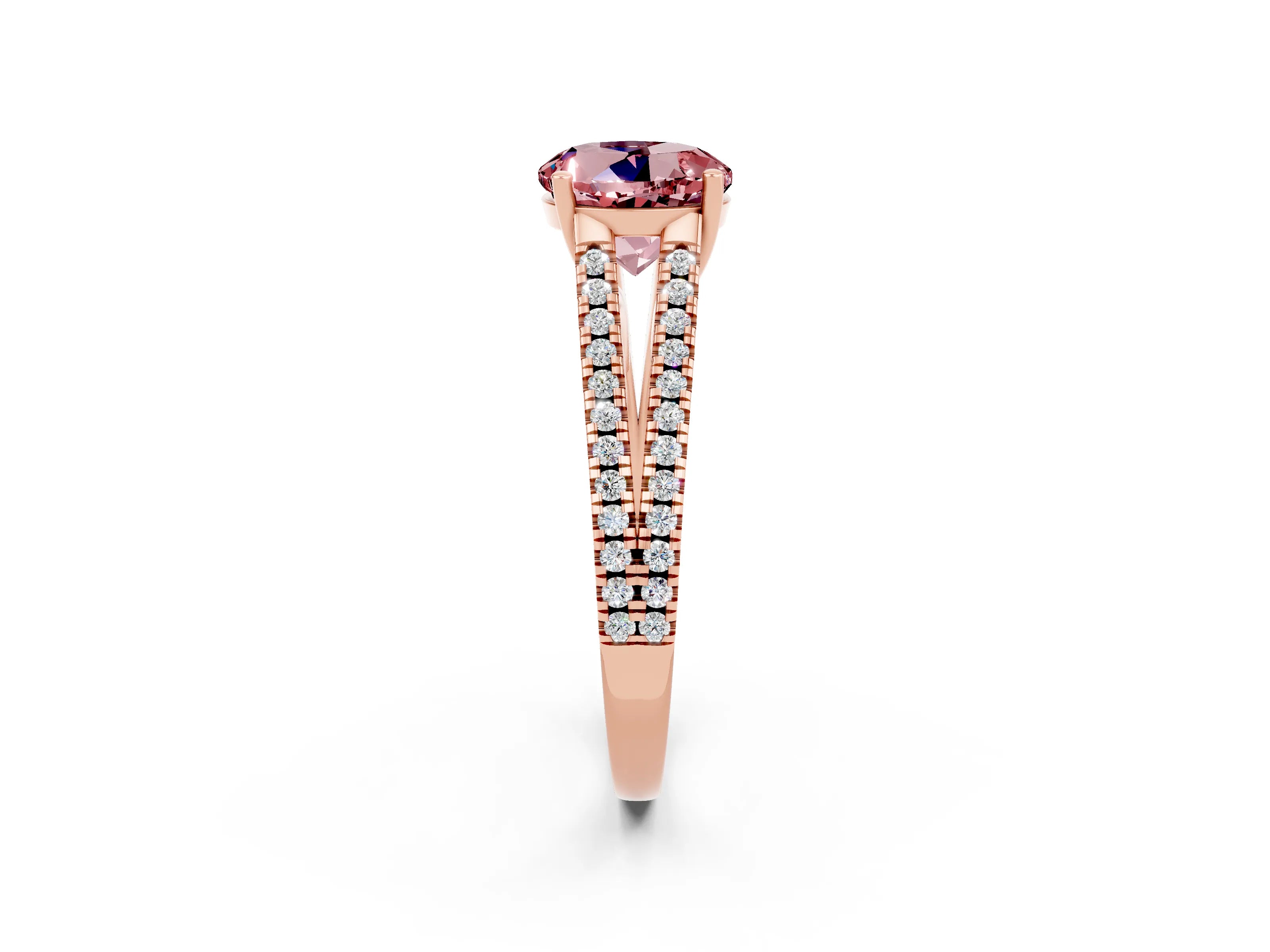 Rose gold Round Cut Morganite Solitaire Engagement Ring with Split Shank Pavé Band_2