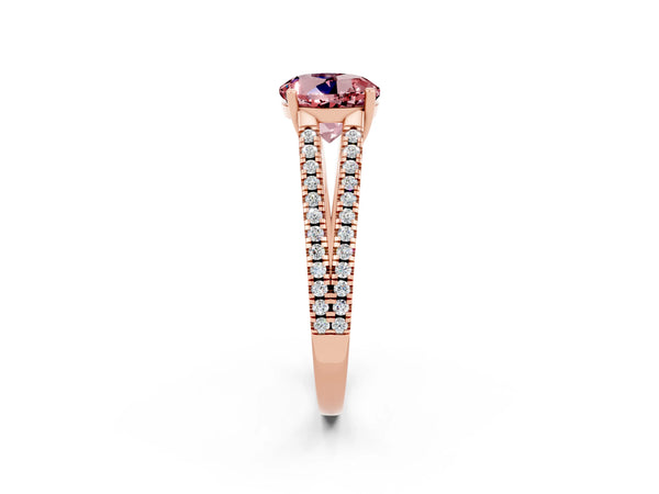 Rose gold Round Cut Morganite Solitaire Engagement Ring with Split Shank Pavé Band