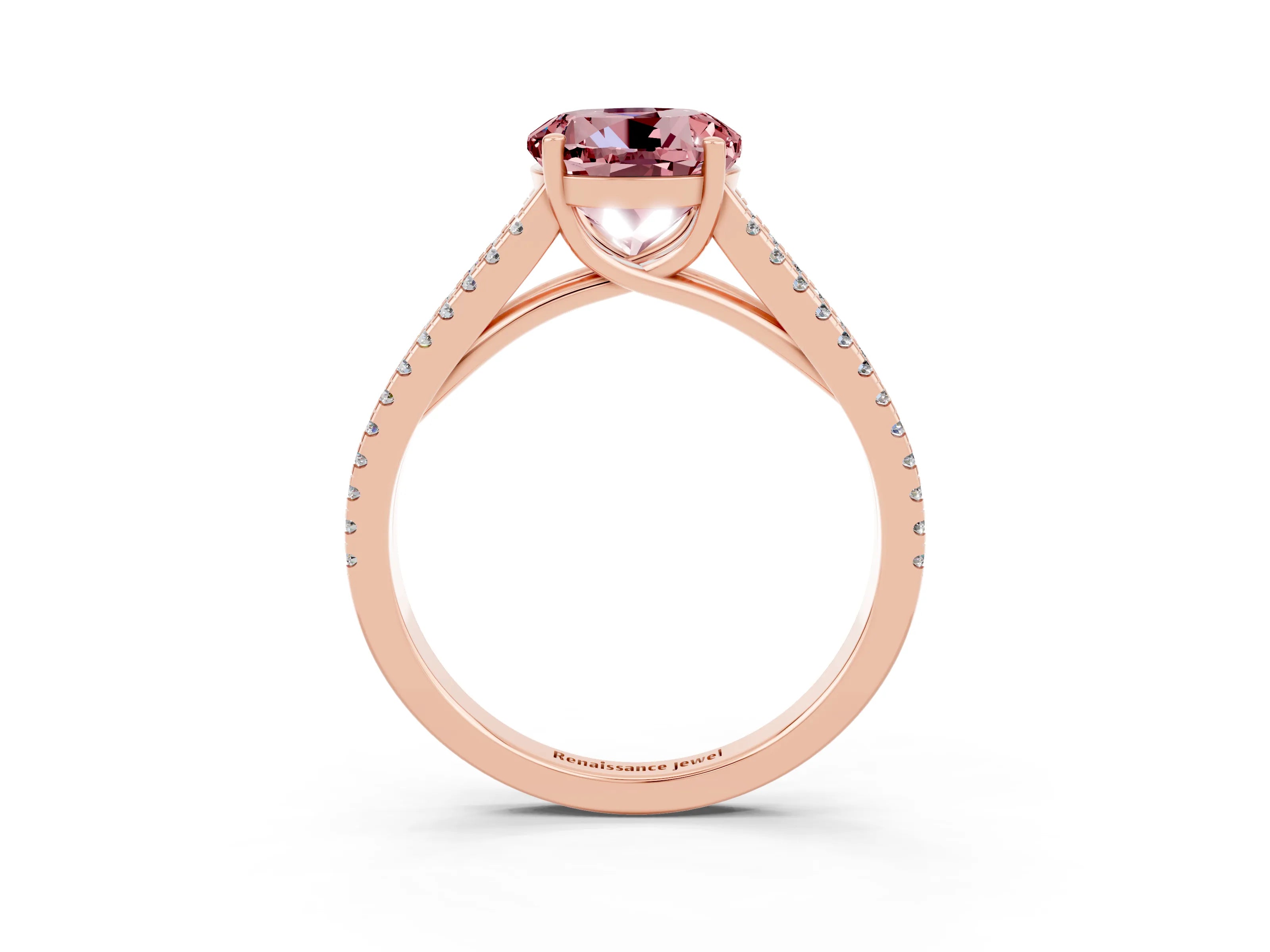 Rose gold Round Cut Morganite Solitaire Engagement Ring with Split Shank Pavé Band_3