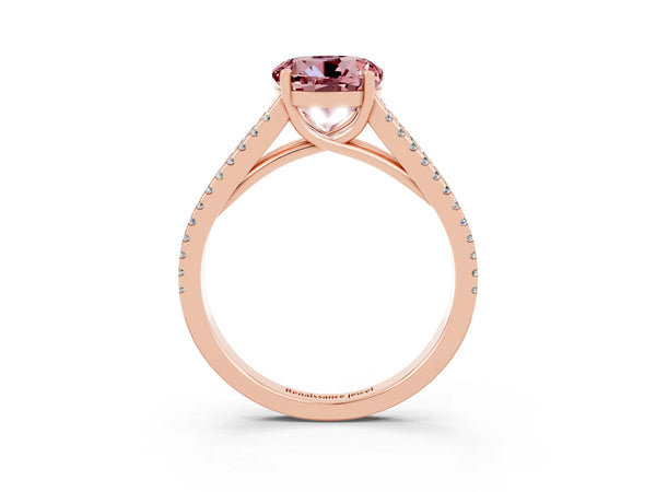 Rose gold Round Cut Morganite Solitaire Engagement Ring with Split Shank Pavé Band