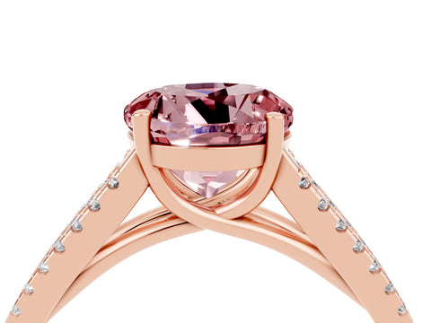 Rose gold Round Cut Morganite Solitaire Engagement Ring with Split Shank Pavé Band_4