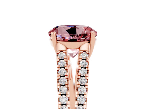 Rose gold Round Cut Morganite Solitaire Engagement Ring with Split Shank Pavé Band_5