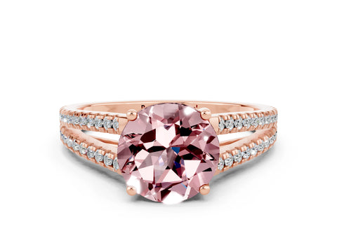 Rose gold Round Cut Morganite Solitaire Engagement Ring with Split Shank Pavé Band