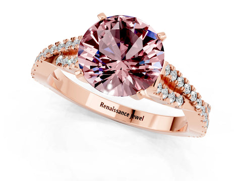 Rose gold Round Cut Morganite Solitaire Engagement Ring with Twisted Pavé Band and Four-Prong Setting_13