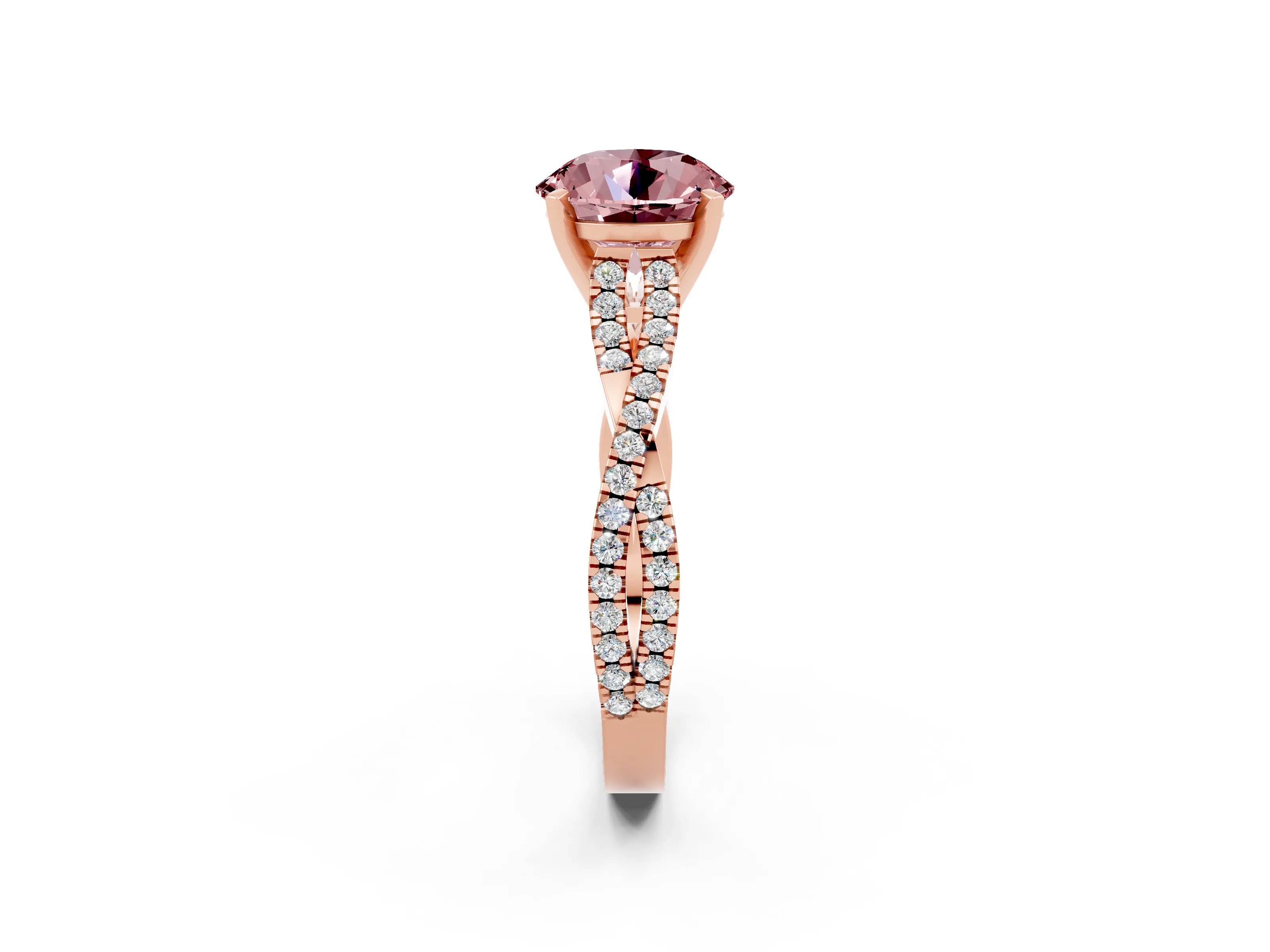 Rose gold Round Cut Morganite Solitaire Engagement Ring with Twisted Pavé Band and Four-Prong Setting_14