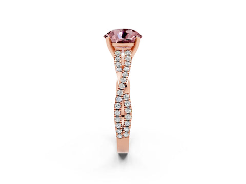 Rose gold Round Cut Morganite Solitaire Engagement Ring with Twisted Pavé Band and Four-Prong Setting_14