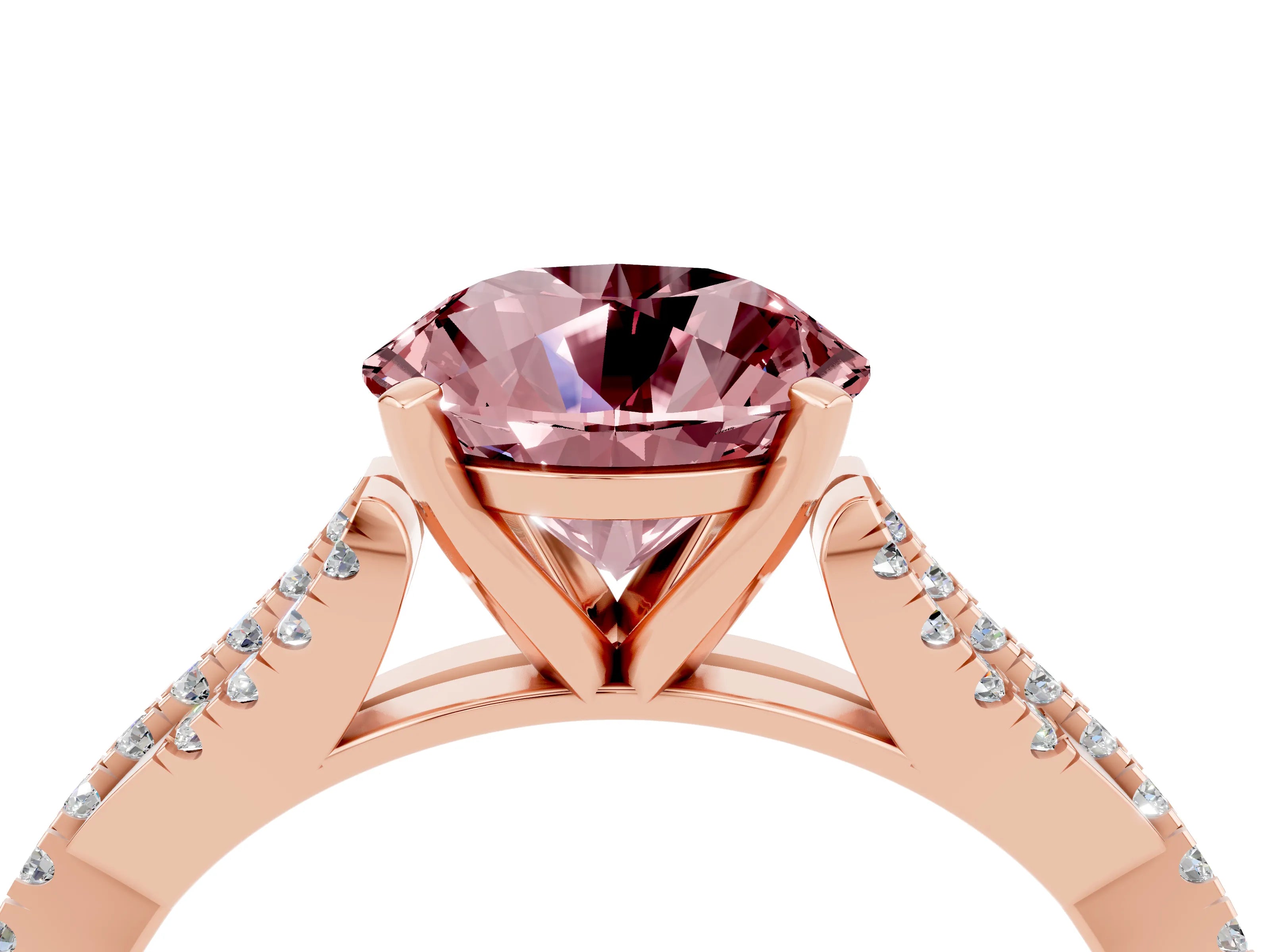 Rose gold Round Cut Morganite Solitaire Engagement Ring with Twisted Pavé Band and Four-Prong Setting_16