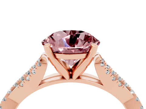 Rose gold Round Cut Morganite Solitaire Engagement Ring with Twisted Pavé Band and Four-Prong Setting_16