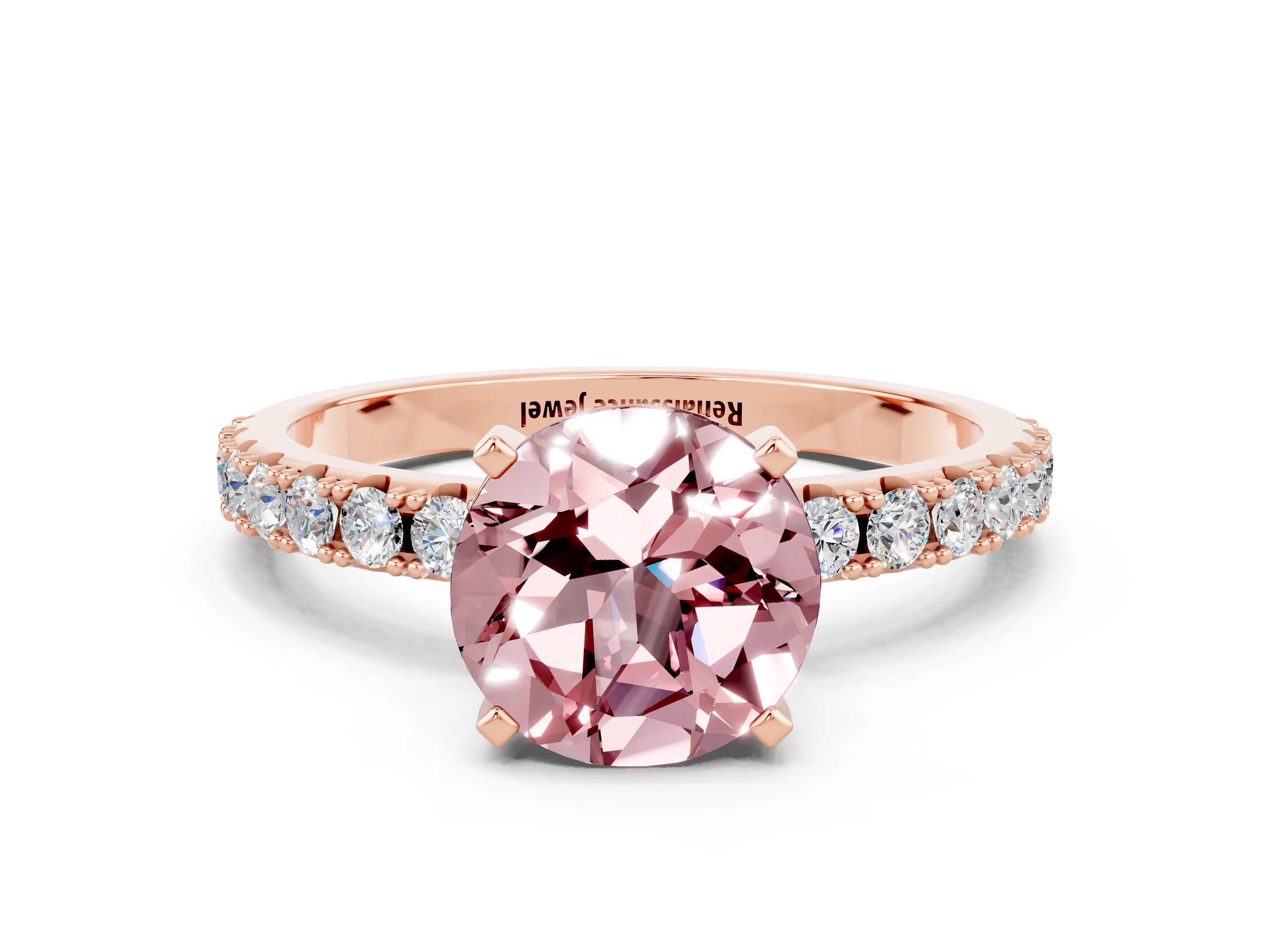 Rose gold Round Cut Morganite Solitaire Pavé Band with Four-Prong Setting