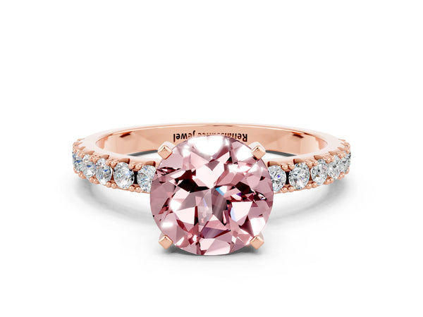 Rose gold Round Cut Morganite Solitaire Pavé Band with Four-Prong Setting
