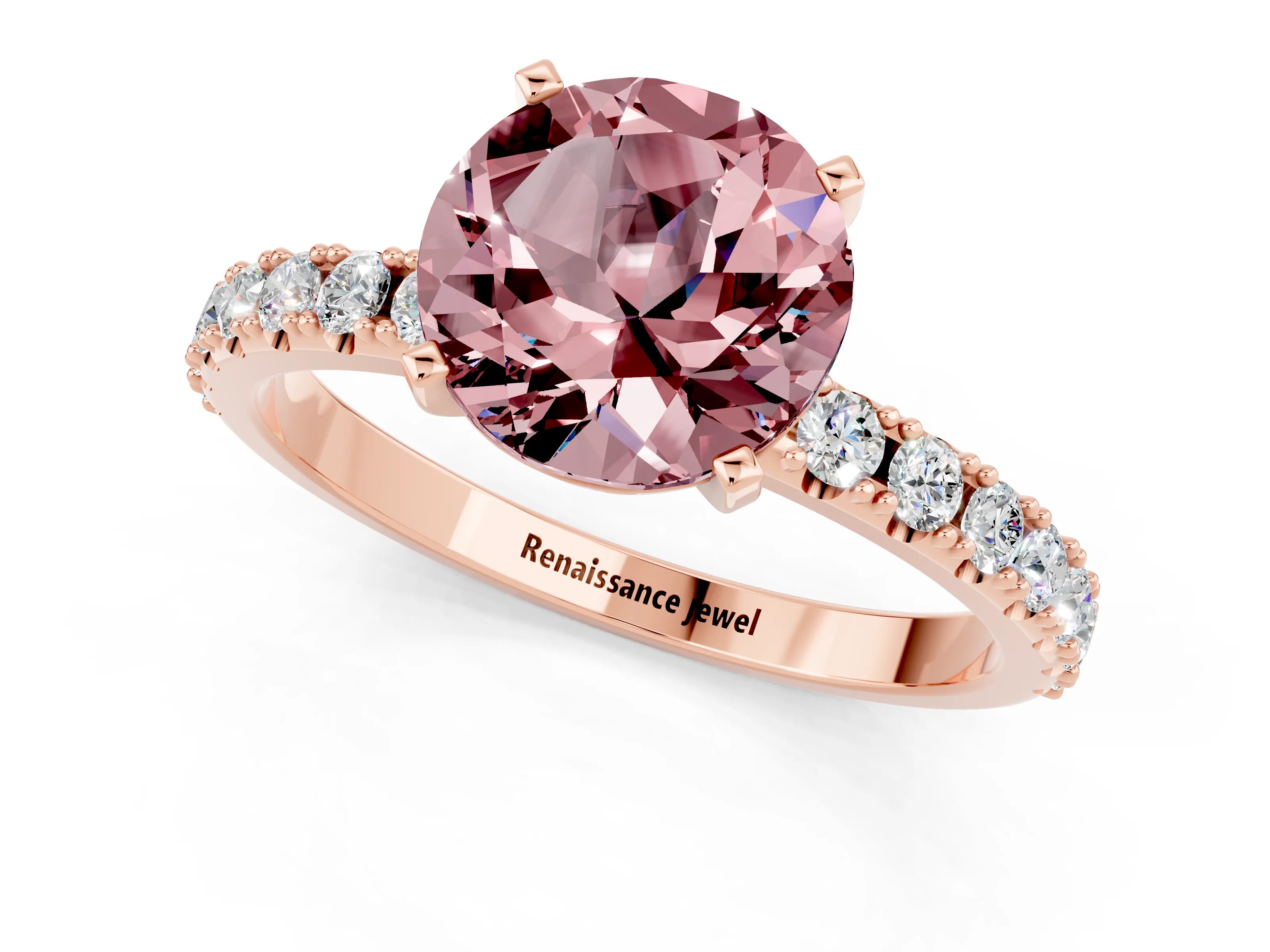 Rose gold Round Cut Morganite Solitaire Pavé Band with Four-Prong Setting_1