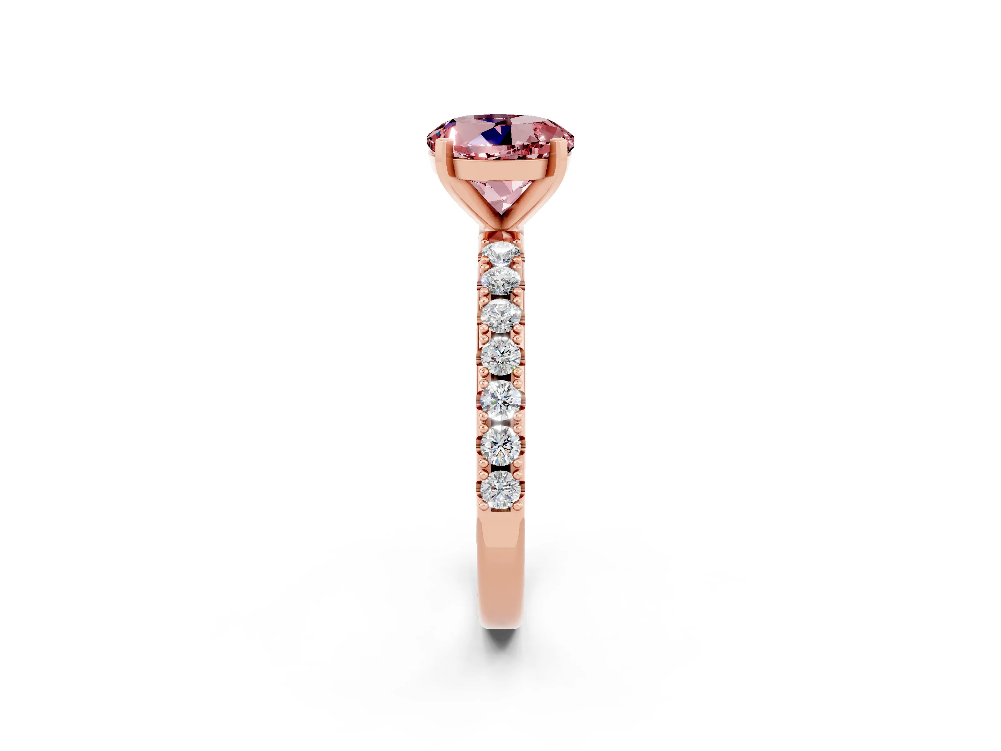 Rose gold Round Cut Morganite Solitaire Pavé Band with Four-Prong Setting_2
