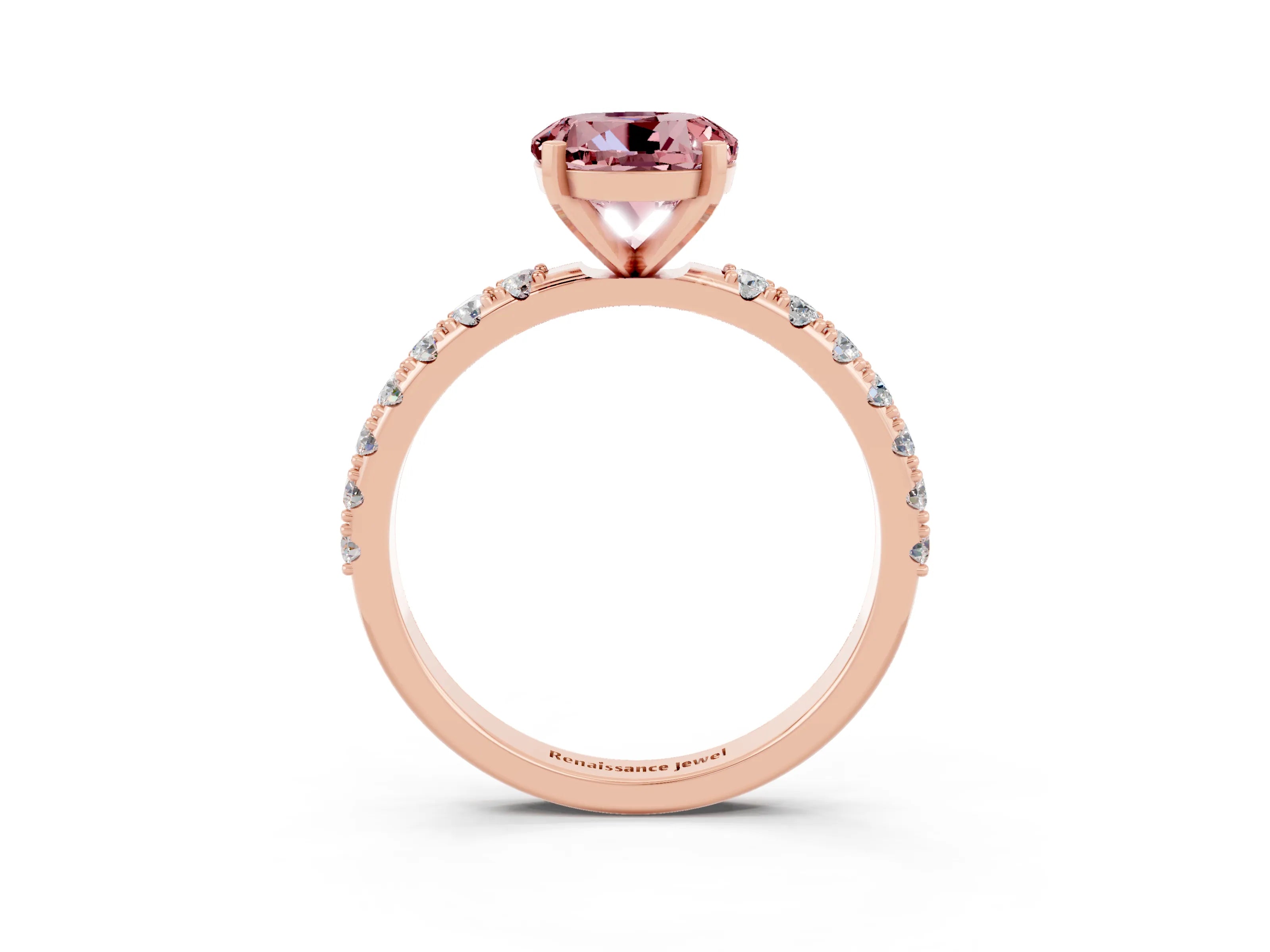 Rose gold Round Cut Morganite Solitaire Pavé Band with Four-Prong Setting_3