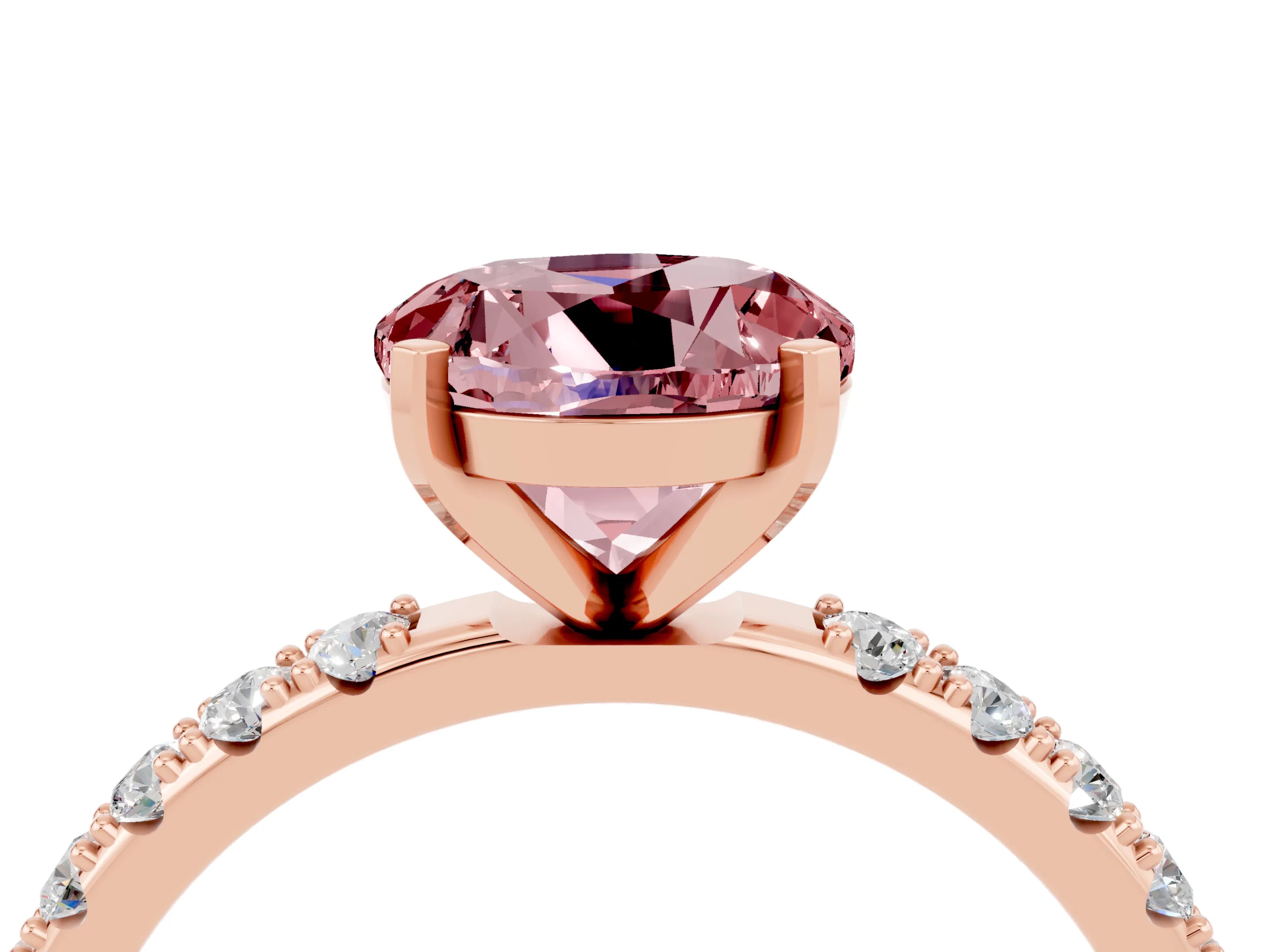 Rose gold Round Cut Morganite Solitaire Pavé Band with Four-Prong Setting_4