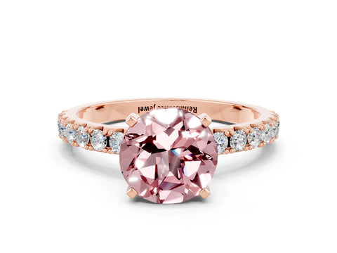 Rose gold Round Cut Morganite Solitaire Pavé Band with Four-Prong Setting