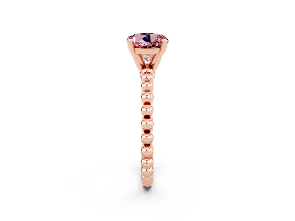 Rose gold Round Cut Morganite Solitaire Ring with Beaded Band and Prong Setting
