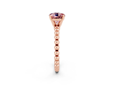 Rose gold Round Cut Morganite Solitaire Ring with Beaded Band and Prong Setting_2
