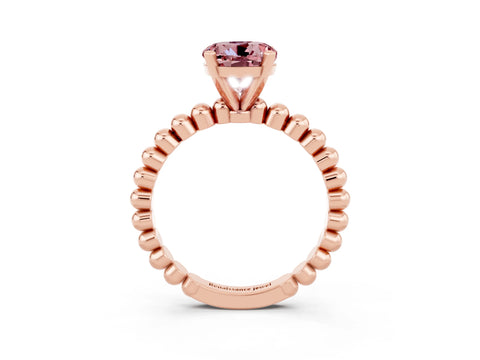 Rose gold Round Cut Morganite Solitaire Ring with Beaded Band and Prong Setting_3