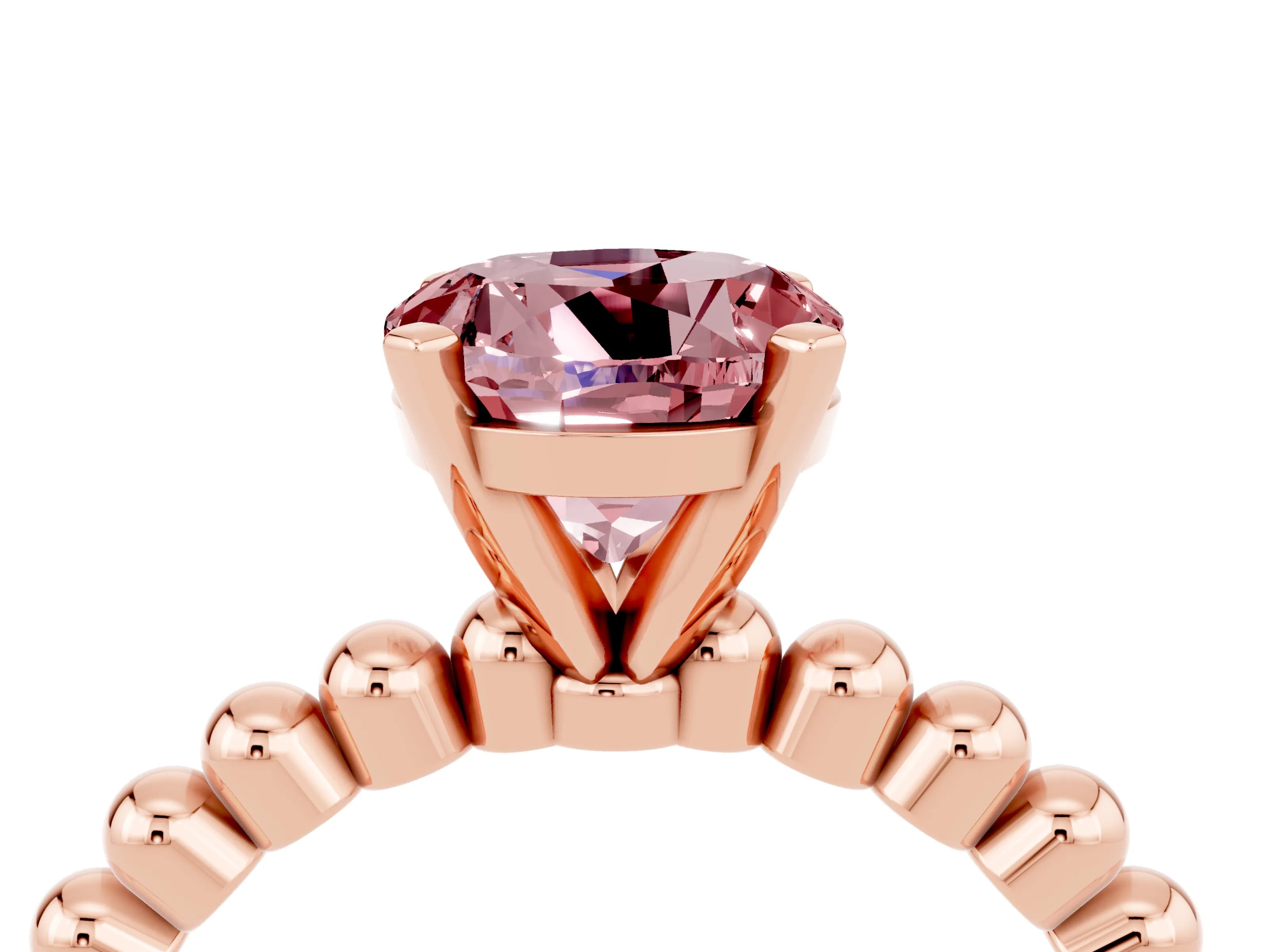 Rose gold Round Cut Morganite Solitaire Ring with Beaded Band and Prong Setting_4