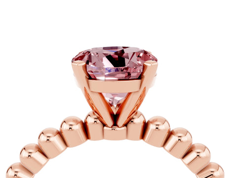 Rose gold Round Cut Morganite Solitaire Ring with Beaded Band and Prong Setting_4