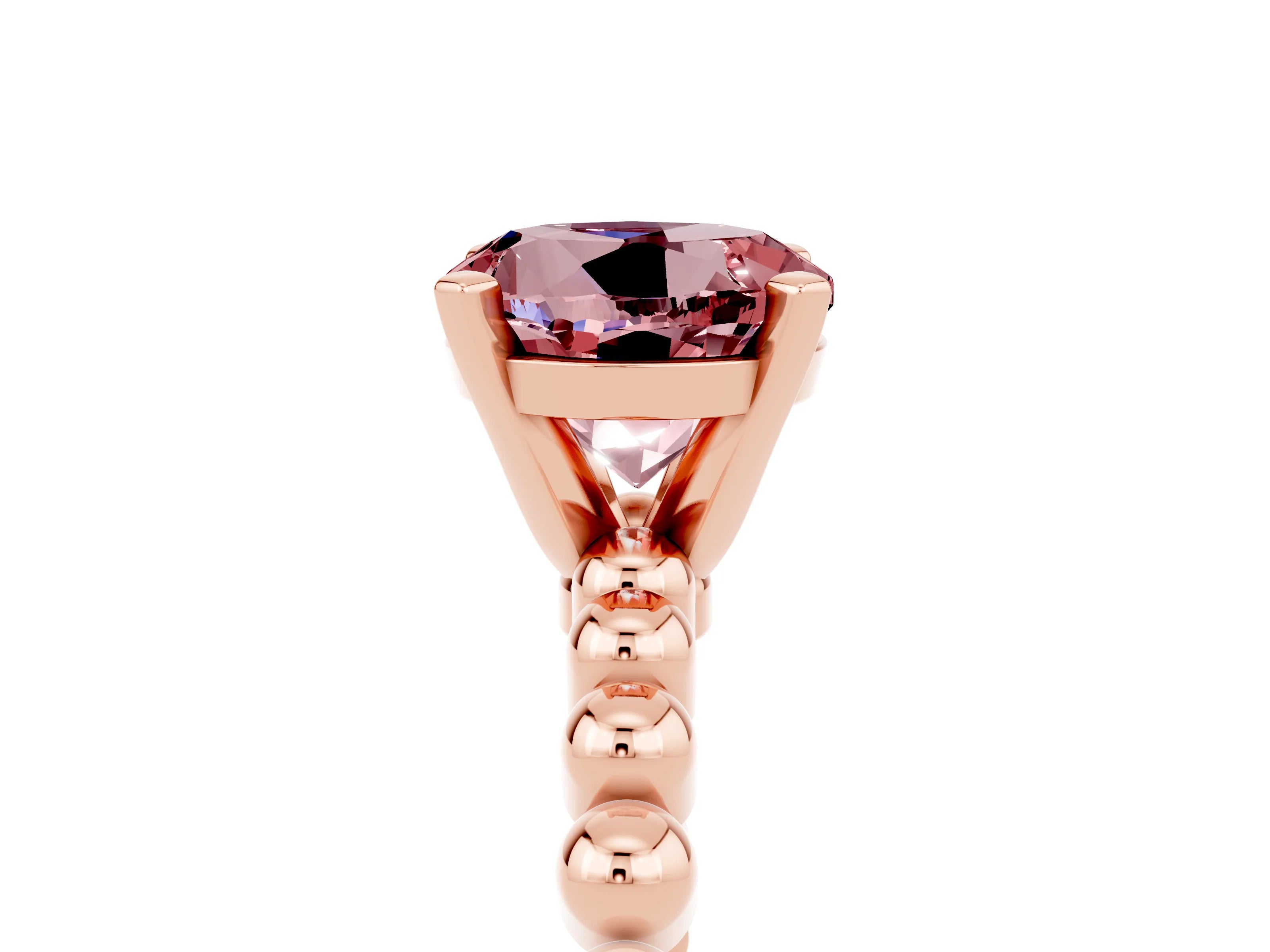 Rose gold Round Cut Morganite Solitaire Ring with Beaded Band and Prong Setting_5