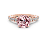 Rose gold Round Cut Morganite Solitaire Ring with Cathedral Setting and Pavé Band
