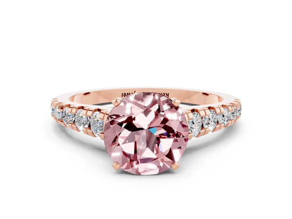 Rose gold Round Cut Morganite Cathedral Solitaire Ring with Round  Pavé Band