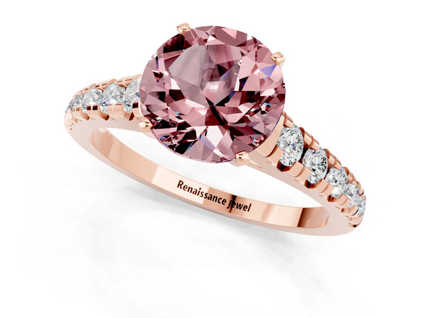 Rose gold Round Cut Morganite Cathedral Solitaire Ring with Round  Pavé Band