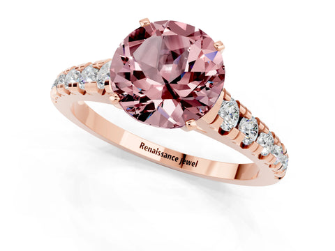 Rose gold Round Cut Morganite Solitaire Ring with Cathedral Setting and Pavé Band_1
