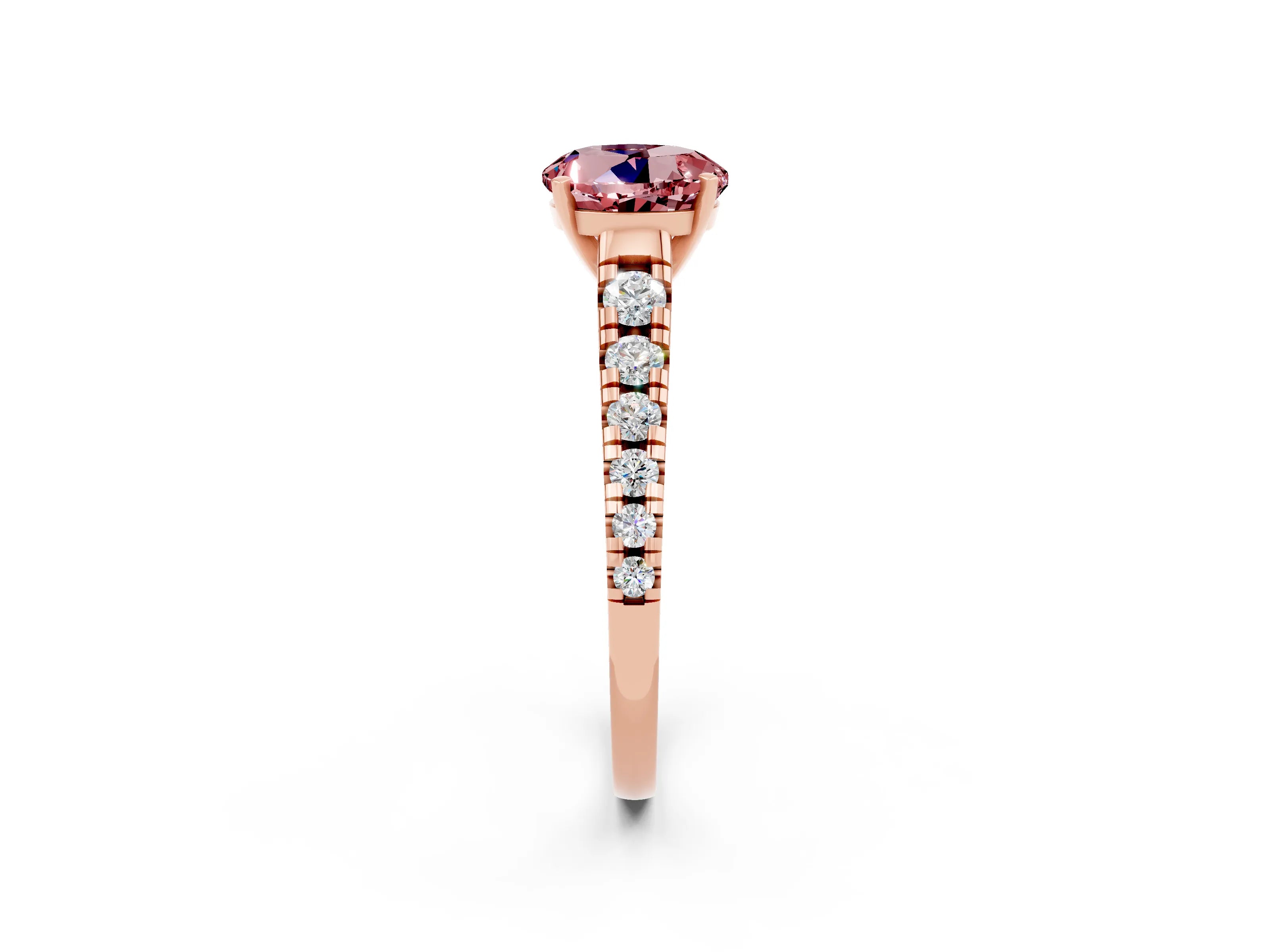 Rose gold Round Cut Morganite Solitaire Ring with Cathedral Setting and Pavé Band_2