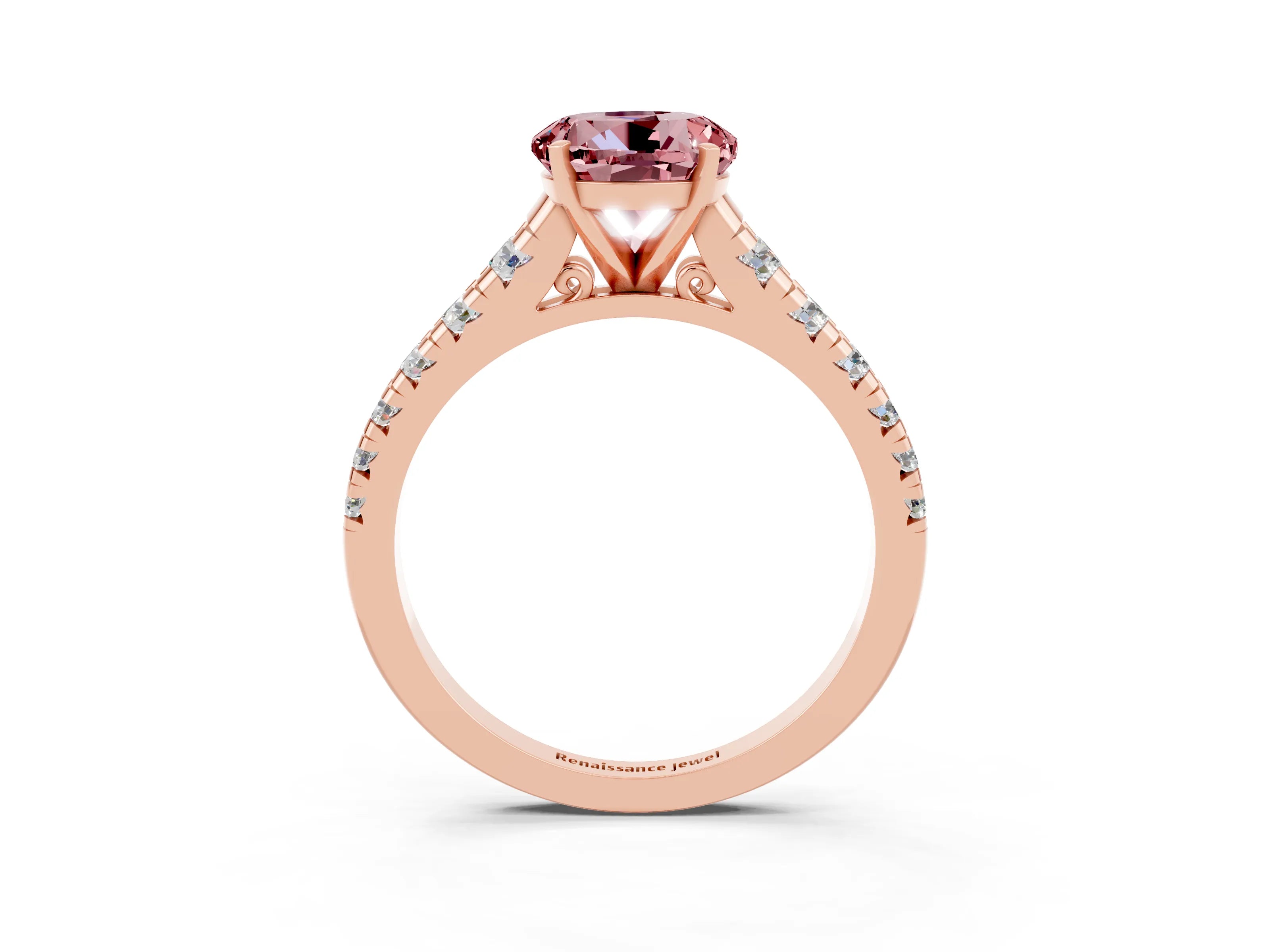 Rose gold Round Cut Morganite Solitaire Ring with Cathedral Setting and Pavé Band_3