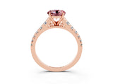 Rose gold Round Cut Morganite Solitaire Ring with Cathedral Setting and Pavé Band_3