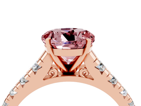 Rose gold Round Cut Morganite Solitaire Ring with Cathedral Setting and Pavé Band_4