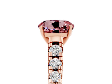 Rose gold Round Cut Morganite Solitaire Ring with Cathedral Setting and Pavé Band_5