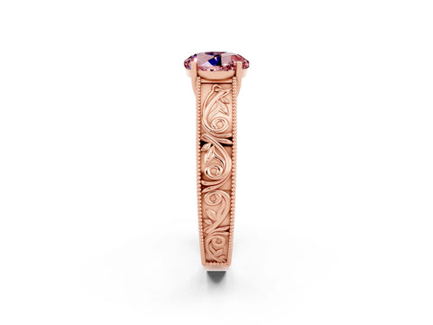 Rose gold Round Cut Morganite Solitaire Ring with Engraved Band and Four-Prong Setting_2