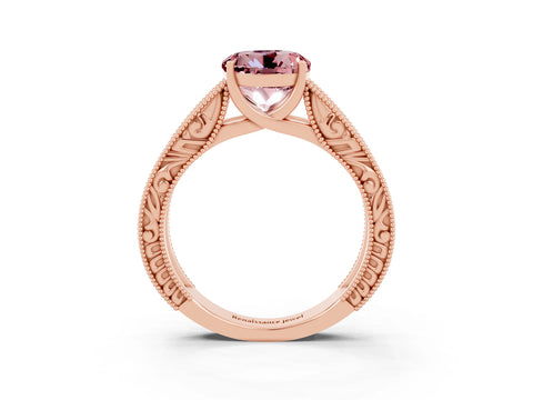 Rose gold Round Cut Morganite Solitaire Ring with Engraved Band and Four-Prong Setting_3