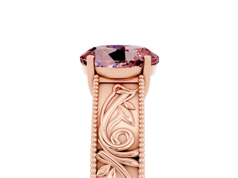 Rose gold Round Cut Morganite Solitaire Ring with Engraved Band and Four-Prong Setting_5