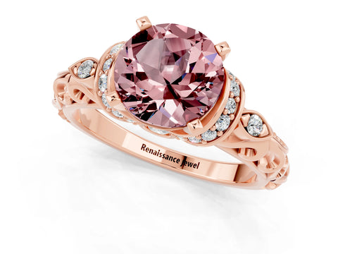 Rose gold Round Cut Morganite Solitaire Ring with Filigree Band and Four-Prong Setting_25