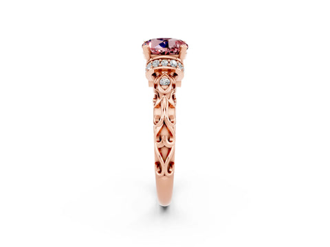 Rose gold Round Cut Morganite Solitaire Ring with Filigree Band and Four-Prong Setting_26