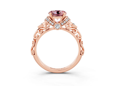 Rose gold Round Cut Morganite Solitaire Ring with Filigree Band and Four-Prong Setting_27