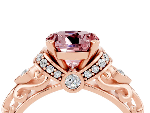 Rose gold Round Cut Morganite Solitaire Ring with Filigree Band and Four-Prong Setting_28