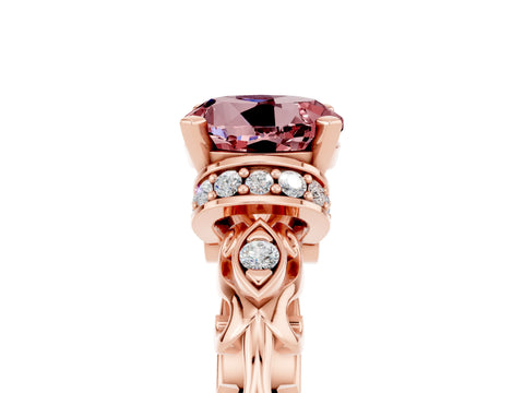 Rose gold Round Cut Morganite Solitaire Ring with Filigree Band and Four-Prong Setting_29