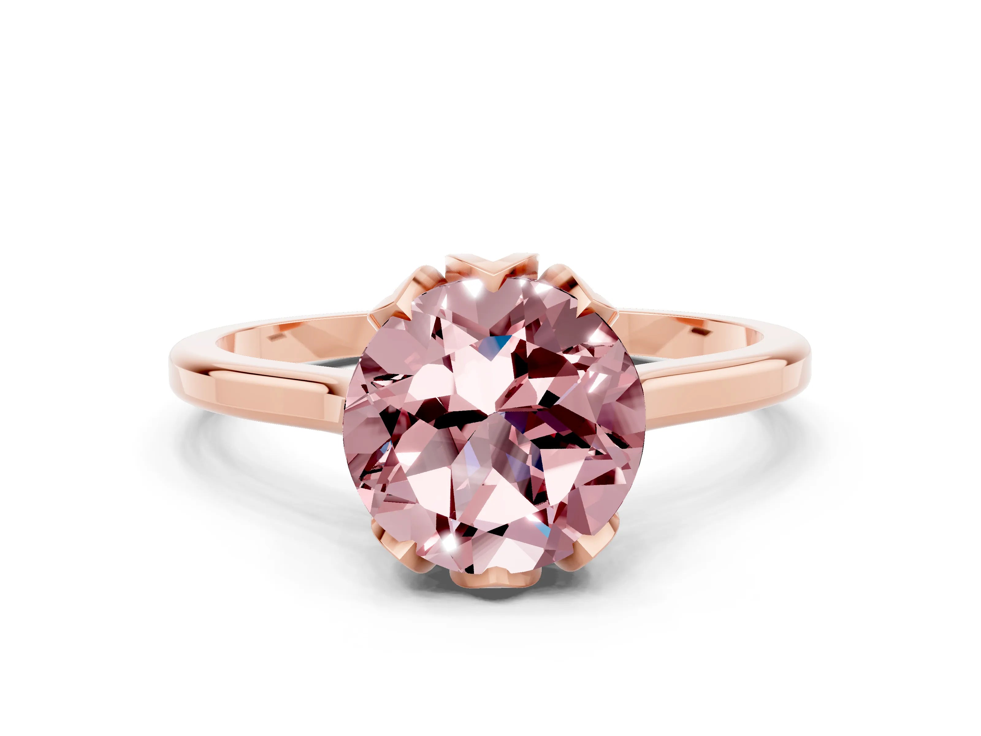 Rose gold Round Cut Morganite Solitaire Ring with Flower Prong Setting and Classic Band_12
