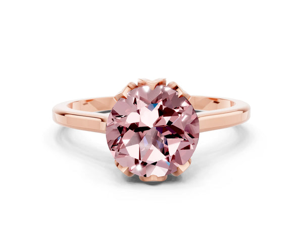 Rose gold Round Cut Morganite Solitaire Ring with Flower Prong Setting and Classic Band